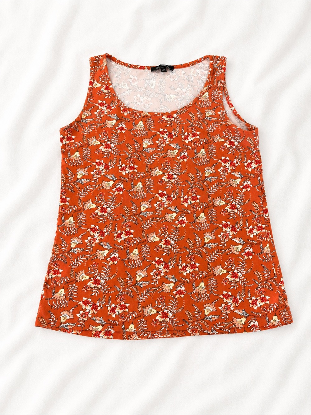 Floral Scoop Neck Tank Top - Rust Orange